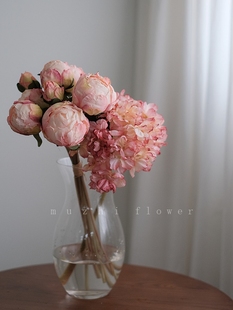 仿真花芍药玫瑰花束花艺套装，客厅装饰加花瓶欧式家居，餐桌室内假花
