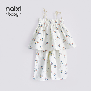 naixibaby|棉纱系列!d定女童碎花吊带，+阔腿裤夏季轻薄防蚊裤子