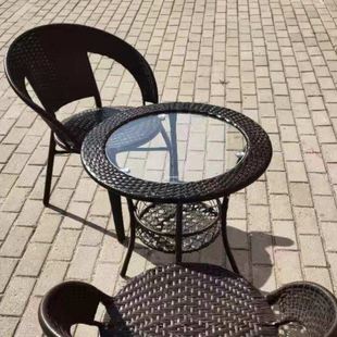 阳台喝茶专用桌公寓茶几小户型玻璃小圆桌椅子组合小圆桌带凳子