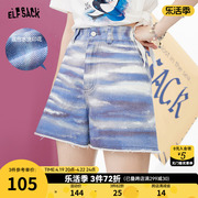 妖精的口袋混色牛仔短裤女2023夏季高腰显瘦薄款设计感裤子潮