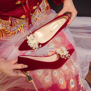 结婚鞋女高跟秀禾服婚纱两穿2024年粗跟红色新娘，鞋孕妇不累脚