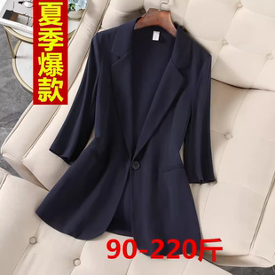 xz106-薄款西装韩版优雅通勤显瘦藏青色七分袖，西服衫外套女