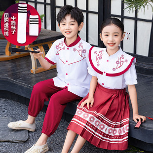 儿童汉服夏季短袖套装，小学生校服学院表演服男女童中国风出演礼服