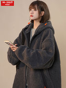 胖mm连帽羊羔毛棉服(毛棉服，)女冬季加绒加厚保暖外套宽松显瘦棉衣大码女装