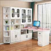 转角书桌和书柜组合家用儿童学生实木卧室，写字台带书架电脑桌一体