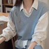 条纹衬衫女设计感小众2024秋季韩版宽松毛衣马甲衬衣两件套装