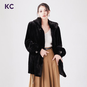 kc超级二短黑色平帽单吊袖中款进口水貂，皮草外套女q050358yz