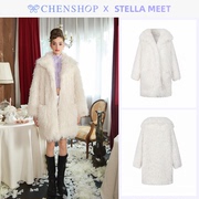 STELLA MEET时尚白色羊毛托卡长款皮草大衣CHENSHOP设计师品牌