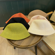 棉麻针织小檐水桶帽女日系圆顶，遮阳盆帽夏季青年，气质文艺素颜帽子