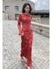 摩洛哥法式长裙漂亮气质名媛高端女神高级感精致红色长袖连衣裙女