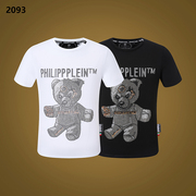 2023短袖T恤男装玩具熊镶钻pp欧美潮流时尚修身菲利普普莱因shirt