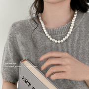 玻璃珍珠项链轻奢小众女，款2024法式高级设计感颈链气质锁骨链