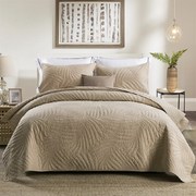 欧式全棉美式绣花绗缝被纯棉床盖三件套素色床罩榻榻米垫高档