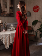 红色伴娘服2024秋冬高级感小众姐妹团礼服，裙女显瘦平时可穿