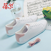 小白鞋女2021年韩版蓓尔帆布鞋，女系带休闲鞋，平底皮面小白鞋