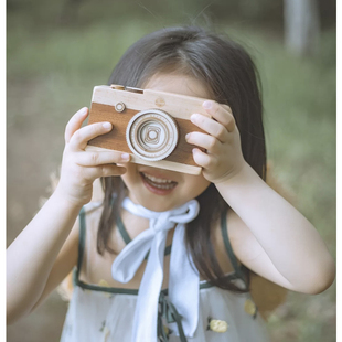 儿童摄影道具仿真相机木质复古音乐盒，影楼宝宝拍照摆件相机