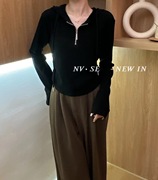 NV.SE连帽拉链短款长袖T恤女秋2023设计感小众时尚纯色上衣潮