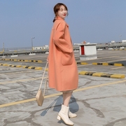橘色双面绒大衣女秋冬2020年韩版百搭小个子中长款毛呢外套