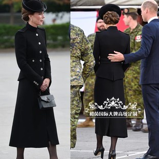 高级私人定制凯特王妃同款军装，风黑色立领羊绒，大衣外套女修身显瘦