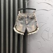 重工钉珠牛仔短裤女士夏天时尚，辣妹个性流苏毛边，a字阔腿热裤