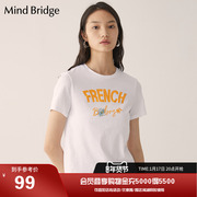 Mind Bridge夏季t恤女士纯棉短袖白色休闲宽松上衣时尚印花