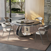 轻奢岩板圆形餐桌现代简约亚克力，家用大理石带转盘微晶石奢石饭桌