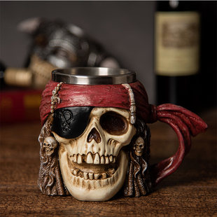 海盗骷髅搞怪威士忌洋酒杯，酒吧大号啤酒杯，个性马克杯复古艺术酒杯