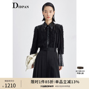 idpan女装冬季设计感黑色衬衫时尚小众长袖，高端长袖衬衣