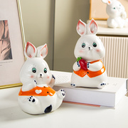 可爱陶瓷兔子桌面，装饰摆件2023兔年吉祥物，十二生肖小白兔新年