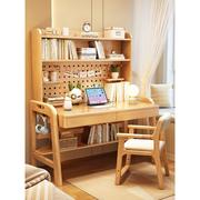 书桌书架一体可升降实木写字桌，简约家用卧室电脑桌床头儿童学习桌