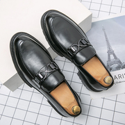 一脚蹬男鞋英伦韩版内增高配西装商务正装休闲男士黑色棕色小皮鞋