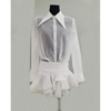 法式高级感荷叶，边白色衬衫连衣裙女2024设计感短款仙女辣妹裙