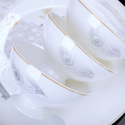 锦秋高堂档骨瓷碗碟餐具套装，欧式金边碗盘，碗具家用中式结婚陶瓷器