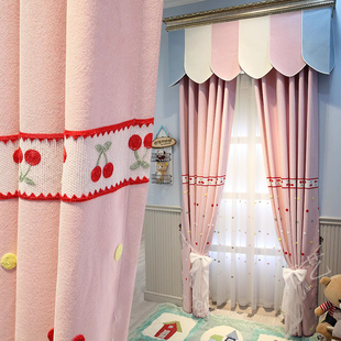 温馨波点公主粉色女孩卧室，窗帘儿童房间少女心，女童房飘窗遮光定制