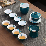 凌胜手绘功夫茶具套装家用简约陶瓷，盖碗泡茶壶整套喝茶杯高档白瓷