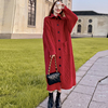 韩系慵懒风高龄毛衣女单排扣红色，毛衣针织开衫中长款外套女秋冬厚