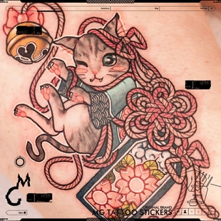 MG tattoo 和风日系浮世绘可爱招财猫吉祥物猫咪纹身贴纸男女防水