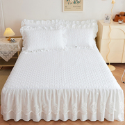 全棉纯色韩式公主风床裙单件纯棉床罩蕾丝花边纱白色1.8m床套防滑