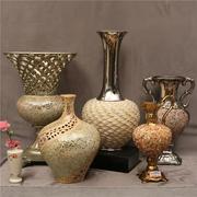 欧式陶瓷果盘摆件玄关创意高档家用奢华装饰家居客厅带钻花瓶烛台