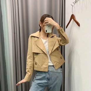 短款风衣女2020秋上新韩版宽松常规款，小个子双排扣夹克卡其色外套