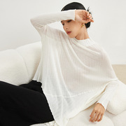 柔软舒适 100羊毛衫2023秋季蝙蝠袖针织衫女宽松不规则打底衫