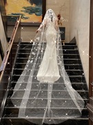 高档婚纱头纱女新娘白色，头饰超仙短款森系复古韩式结婚礼网红拍照