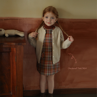 女童羊毛混纺小众气质格子，毛呢背心裙宝宝秋冬洋气，连衣裙公主裙