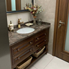 美式浴室柜组合实木，落地式洗漱台天然大理石卫生间，复古洗手洗脸盆