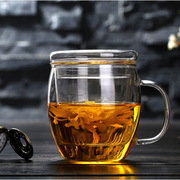 加厚耐热玻璃杯家用透明带盖过滤花茶杯腰鼓杯茶水分离泡茶杯