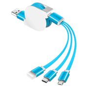 白色三合一伸缩数据线typec适用苹果USB手机快充电线定制logo