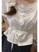 Brandy白色方领蕾丝花边衬衫女2023bm泡泡袖衬衣短款学院上衣