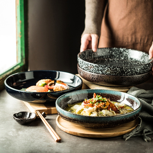 日式餐具深盘陶瓷菜盘子创意，碟子家用碗盘套装，西餐盘汤盘鱼盘盘子