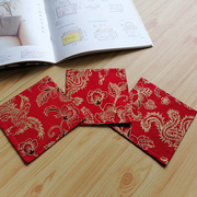 江南手工制作方形烫金棉布餐垫，中式古典布艺杯垫喜庆茶席配件