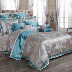 高档美式床上用品四件套 欧式贡缎提花奢华六八十件套床品欧美风